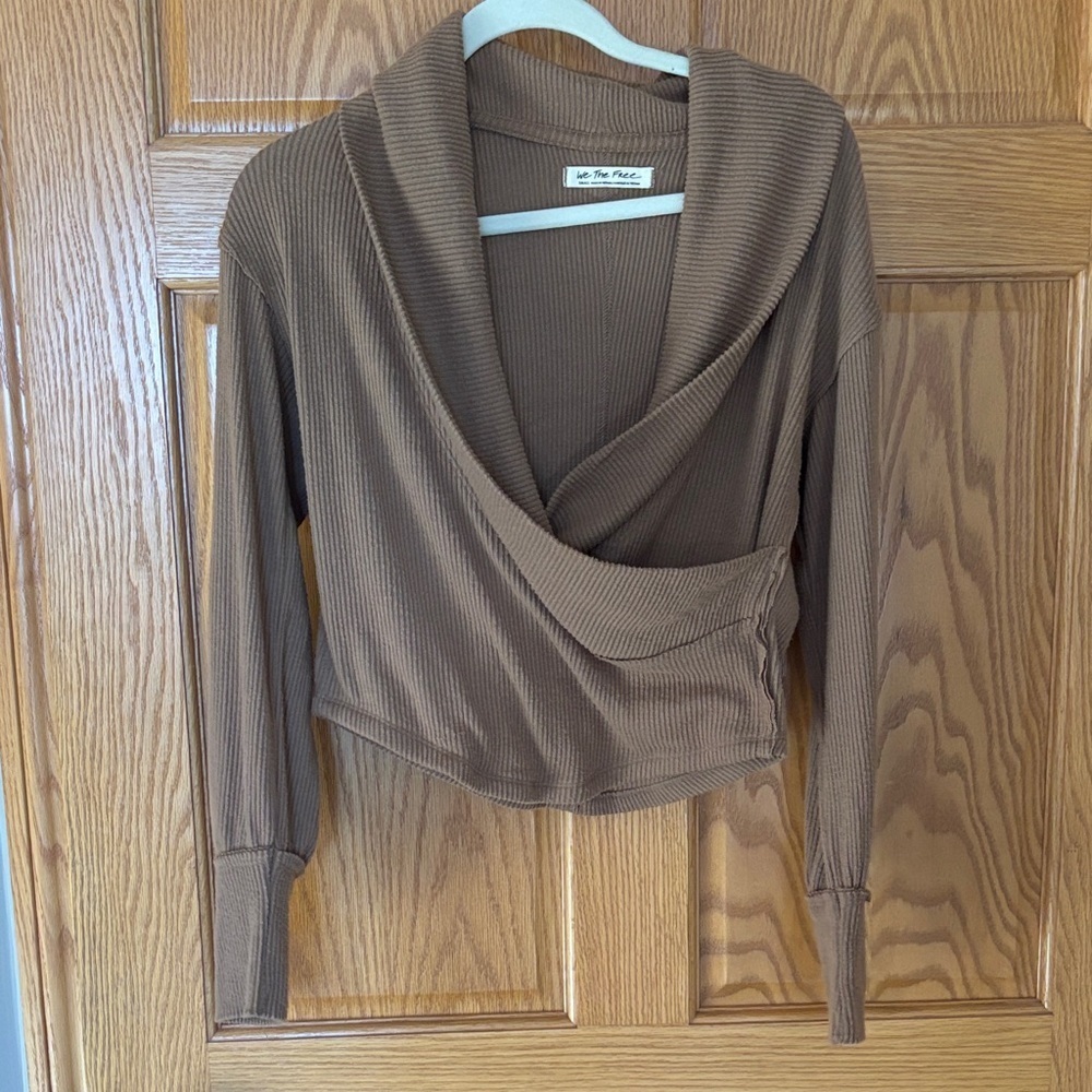 We The Free Brown Ribbed Knit Top